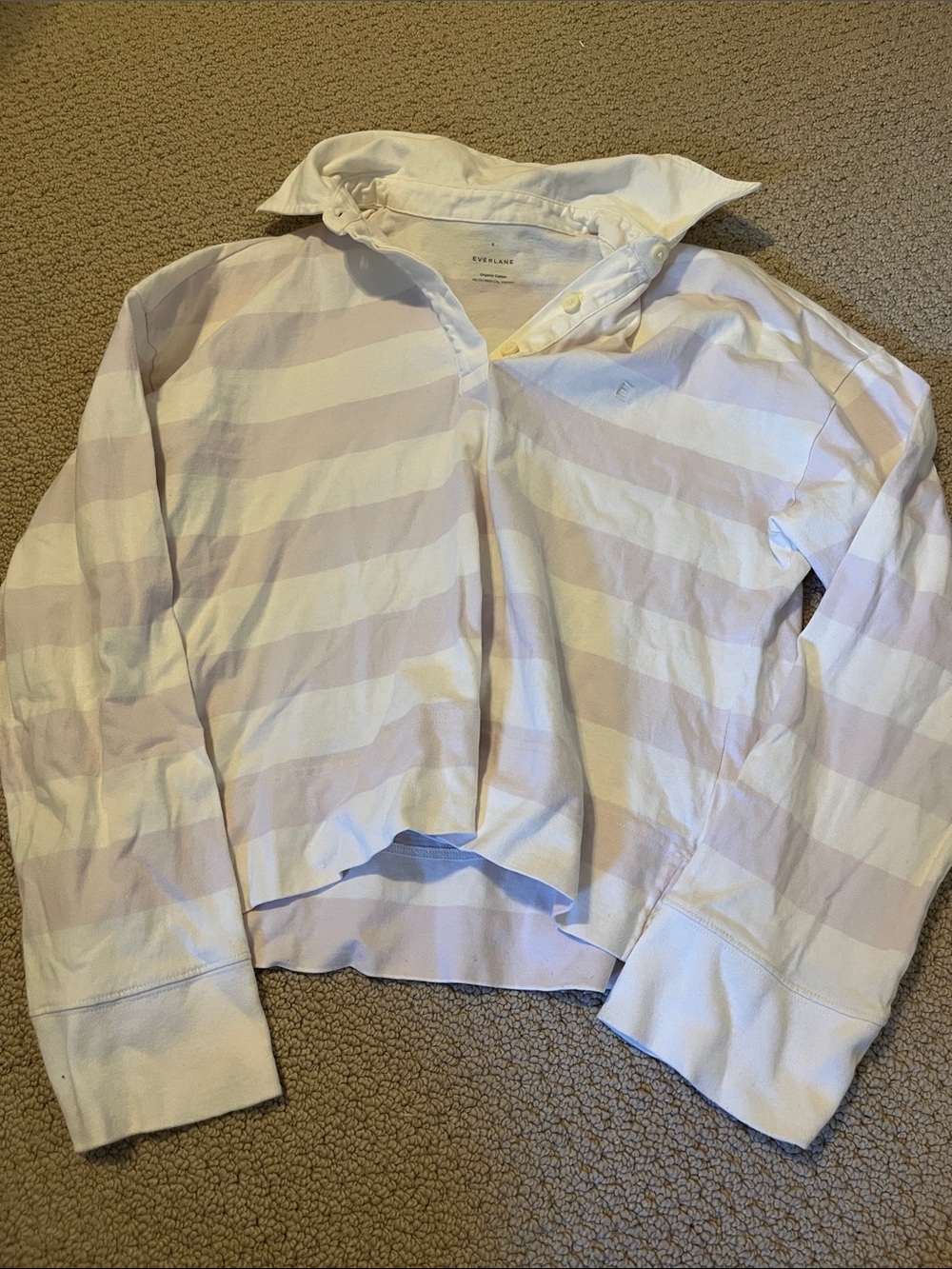 Everlane THE MARINER RUGBY TOP Striped Pink and White Polo-Style Shirt Small